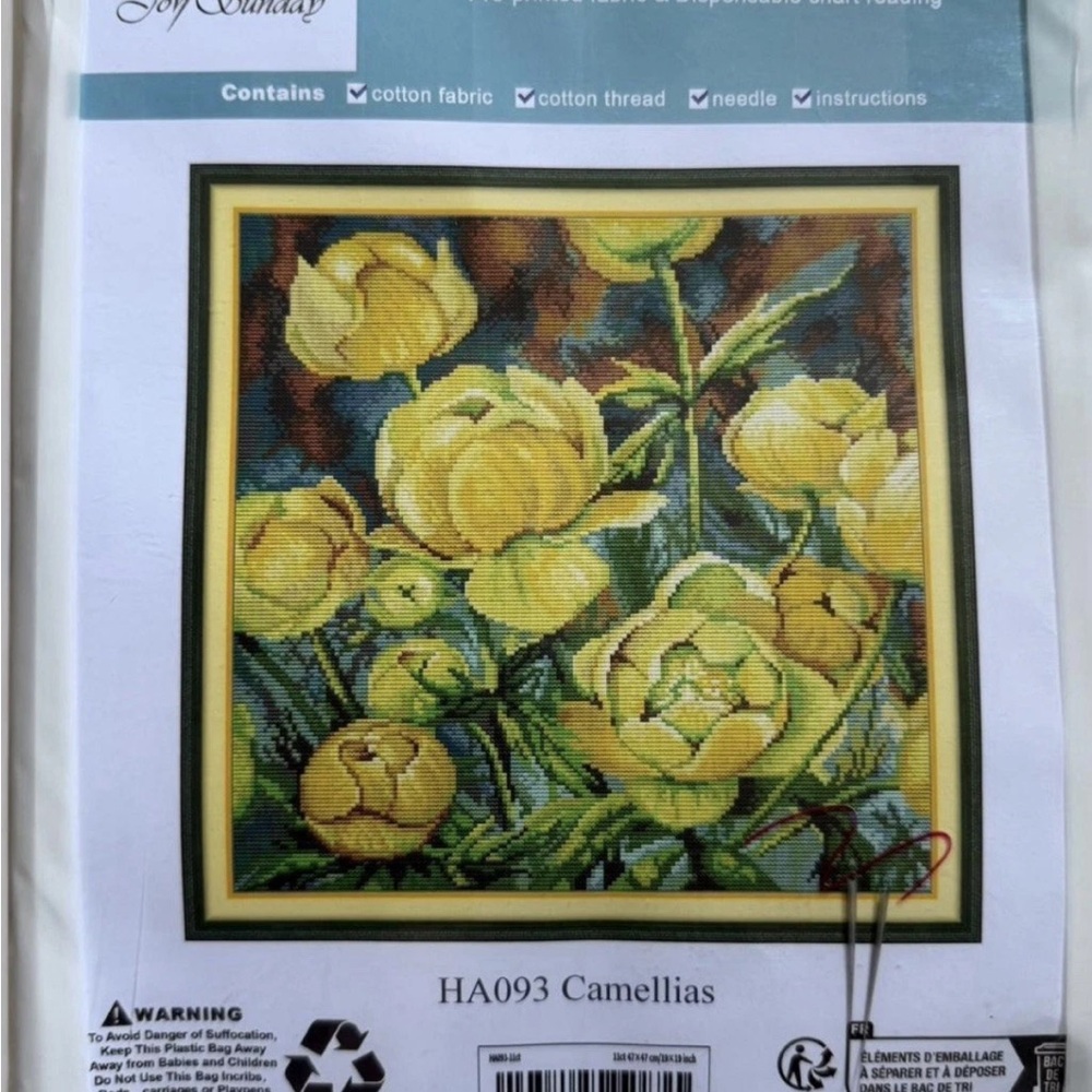 Joy Sunday Camellias Yellow and Green Cross Stitch Kit X